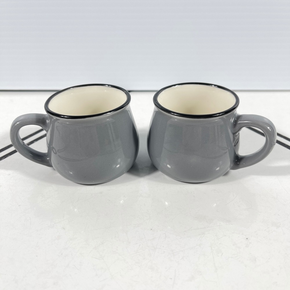 Robert Stanley Home Collection Grey‎ Espresso Mugs Set of 2 Black Rim Ceramic